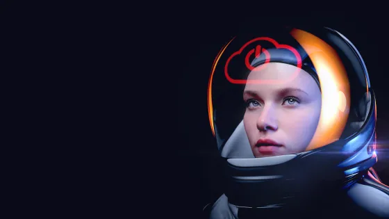 Astronaut with Claranet logo reflected on helmet